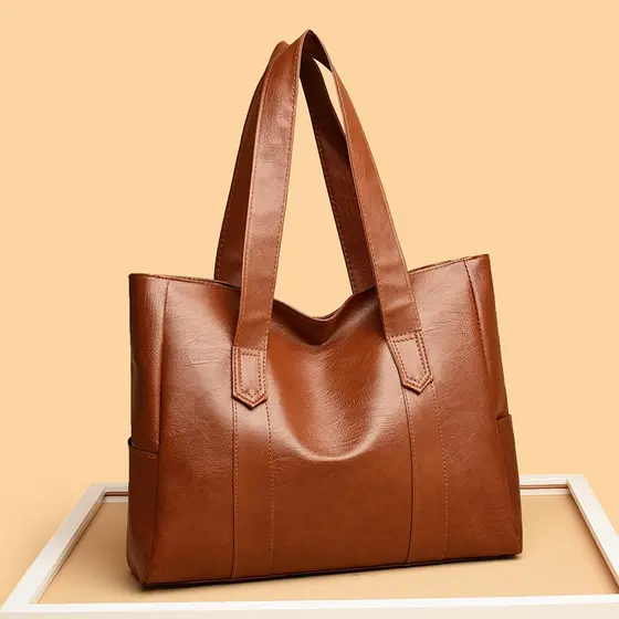 Bolsa Feminina Couro PU Vintage Grande Capacidade Tote Bag Ombro Shopper Elegante Para Trabalho Faculdade e Passeio