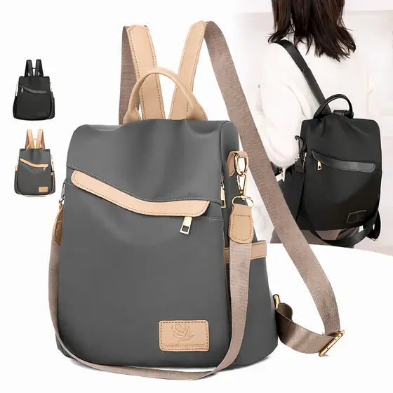 Mochila Feminina Grande Capacidade Anti‑Roubo Multifuncional em Nylon Impermeável, Ideal para Estudante
