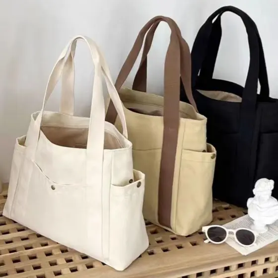 Bolsa Tote Feminina de Lona Grande e Resistente – Estilo Minimalista para Uso Diário e Versátil