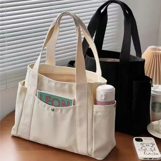 Bolsa de Lona Reforçada de Grande Capacidade para o Dia a Dia – Bolsa Tote Feminina Multifuncional de Estilo Minimalista