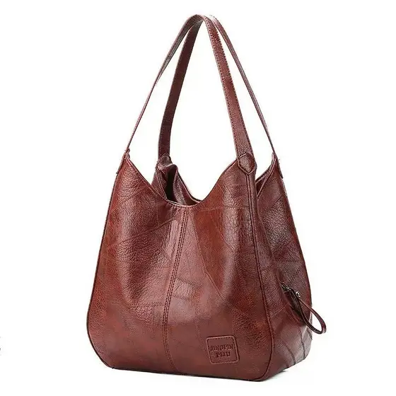 Bolsa De Mão De Grande Capacidade Com Múltiplos Compartimentos, Bolsa Feminina De Ombro Média Retro Em PU