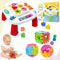 Kit Mesinha Didática Infantil Sensorial Mesa Divertida + 3 Cubos Bolas Educativas Formas De Encaixe