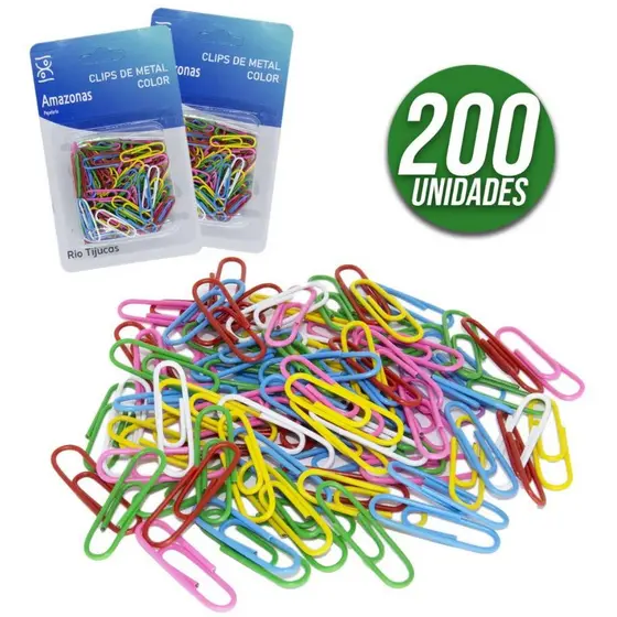 Kit 200 Unds Clips Prendedor Colorido De Metal P/ Papel 28mm Escolar Escritório Papelaria Fofa Mini