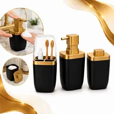 Kit Banheiro Lavabo 3 Peças Premium Porta Escova Dentes Dispenser Sabonete Liquido Porta Algodão