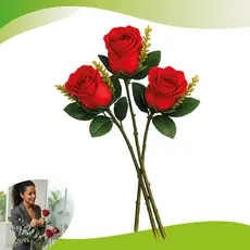 Kit 3 Rosas Artificiais Vermelhas Realistas Decorativas Luxo Vasos Arranjos Festa Mesa Presente