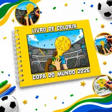 Livro de Colorir Copa do Mundo 2026 Futebol Jogadores Capa Dura + Canetinhas