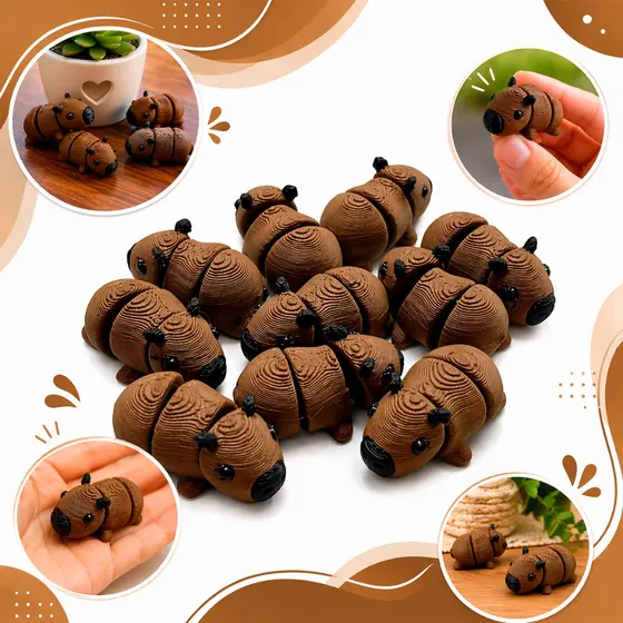 Kit 10 Mini Capivara Articulada 2,7cm Enfeite Decoração Brinquedo Fidget Antiestresse Fofo