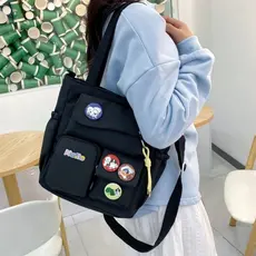 Crachá De Cortesia Unissex Mochila multibolsos Grande Capacidade Crossbody Saco Estudante Cor Sólida Retro Saco De Ombro