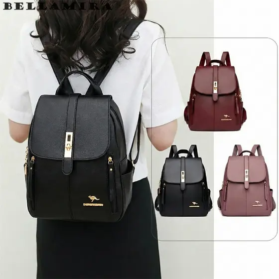 Mochila Feminina Simples Mochila Multifuncional De Cor Sólida Grande Capacidade Versátil Mochila Multi-Bolso