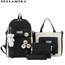 【Pingente De Crachá Gratuito】Kit 4 Bolsas Mochila Feminina De Nylon Estilo Grande Capacidade Ideal Para O Dia A Dia