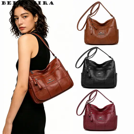 Bolsa De Grande Capacidade Ombro/Tiracolo/Transversal De Couro Flexível Impermeável Multifuncional E Casual De Estilo -M