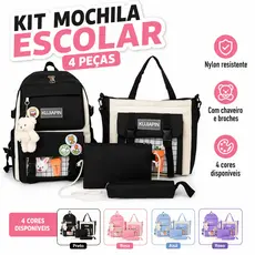 Kit 4 Mochila Feminino Bolsa Necessaire Estojo Volta Às Aulas