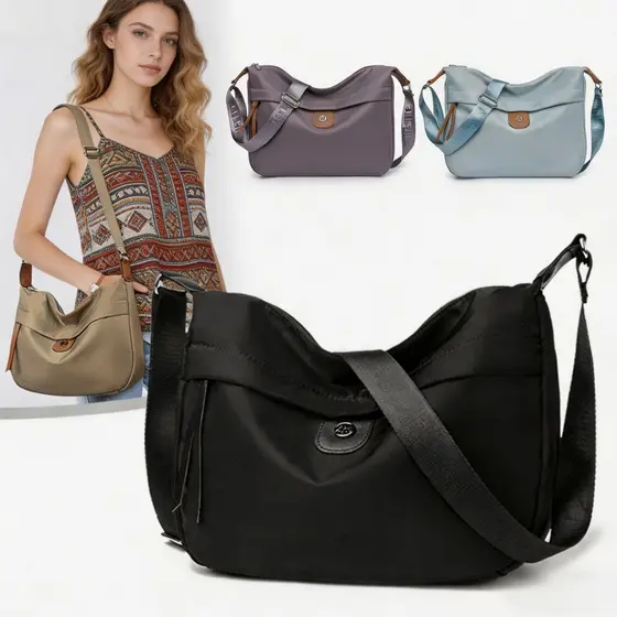 Bolsa Transversal Feminina Nylon Leve Resistente Impermeável - Várias Cores