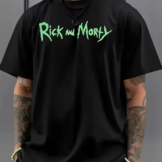 [Camiseta Vintage Masculina Algodão]HYP Camiseta Masculina Unissex Rick and Morty com Padrão de Discos Voadores Criativa