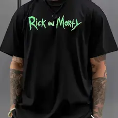 [Camiseta Vintage Masculina Algodão]HYP Camiseta Masculina Unissex Rick and Morty com Padrão de Discos Voadores Criativa