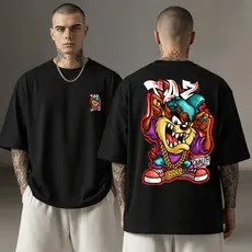 [Camiseta Vintage Masculina Algodão]HYP Camiseta Oversized Long Line Masculina Premium Camisa Estampa Streetwear Taz Man