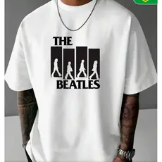 [Camiseta Vintage Masculina Algodão]HYP Camiseta Estampada Popular Dos Beatles, Camiseta Unissex 100% Algodão, Casual E