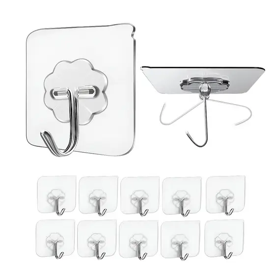 Kit 5/10/20 Ganchos Adesivos Universais com Acabamento Metálico Autocolante Forte Multi Funcional