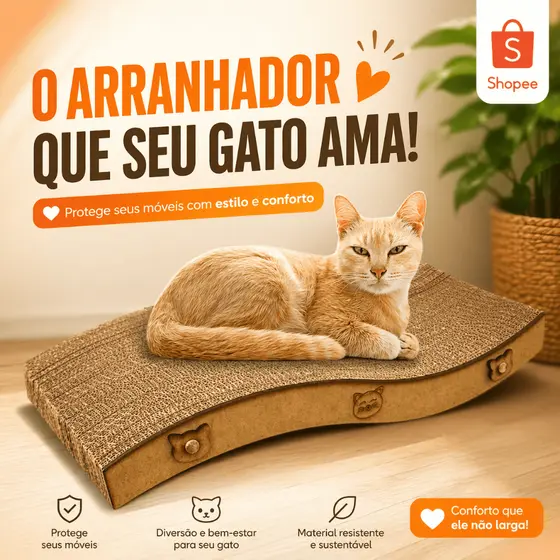 Arranhador Gato Antiestresse Resistente de Papelão e MDF