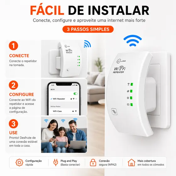 Repetidor Amplificador de Sinal WiFi 600Mbps Ultra Rápido com Forte Cobertura ACHEI GLAM