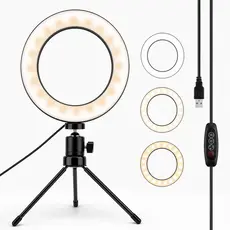 Ring Light LED USB com Tripé Ajustável 3 Temperaturas de Cor para Maquiagem e Streaming