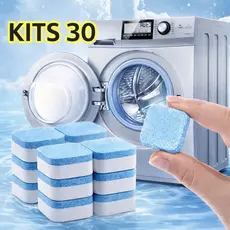 Kit 30 Pastilhas Limpa Máquina de Lavar Roupa Efervescente Removedor de Odor Limpeza Profunda