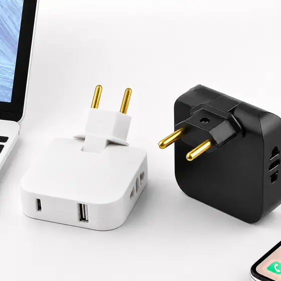 Tomada Adaptador Universal com USB e USB C Conversor Plug UE para EUA Brasil