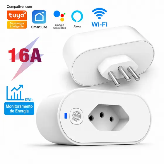 Tomada Inteligente 16A WiFi Plug BR Controle Remoto Temporizador Medidor de Consumo Energia