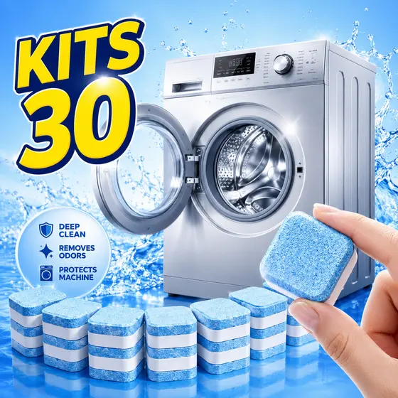 Kit 30 Pastilhas Efervescentes Para Máquina de Lavar Limpeza Profunda Esterilização e Odor