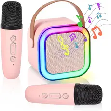 Karaokê Portátil Bluetooth com Duplo Microfone Sem Fio Caixa de Som LED