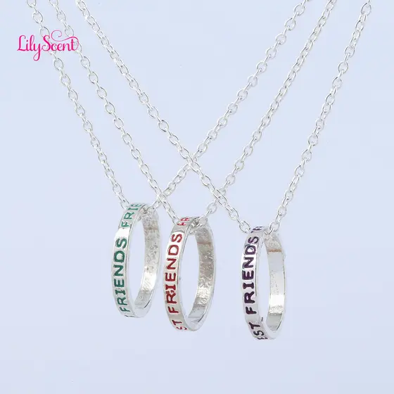 [♥ Lily] 3 Peças De Joias Femininas , Presentes , Melhores Amigos , Estampa De Letras , Anel , Pingente , Colares De Cor