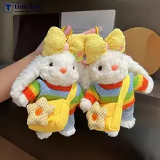 TIMEKEY Bonito Orelha Longa Coelho Chaveiro De Pelúcia Arco-Íris Camisola Boneca Saco Carro Pendurado Pingente Decoração