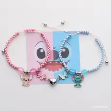 2pcs/set Anime Lilo & Stitch Pulseira De Ponto E Malha Com Ímã De Amor Corda Casal De Menino Aniversário Brinquedo De Pr