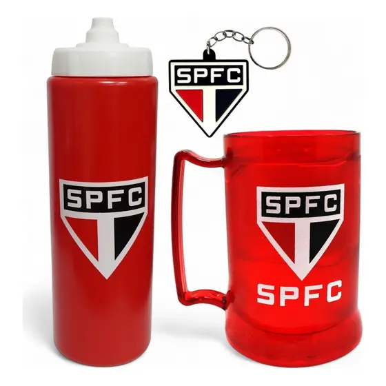 Garrafa São Paulo Alumínio + Chaveiro E Caneca Spfc Oficial