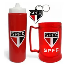 Garrafa São Paulo Alumínio + Chaveiro E Caneca Spfc Oficial