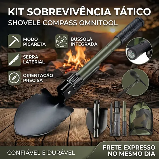 Pá Portátil Vira Picareta Dobrável Militar De Emergência Multi-função Acampamento