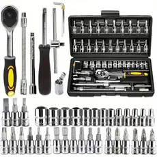 Kit De Ferramentas 46 Peças Jogo De Soquetes Com Chave Catraca Reversível Profissional Para Mecânica E Reparos