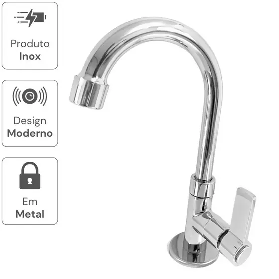 Torneira de Metal em Liga, Ideal para Banheiro e Pia, Material Resistente
