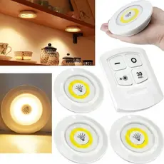 Kit com 3 Lâmpadas LED Spot Sem Fio Controle Remoto Luz Amarela Quente Decoração para Teto, Parede e Nicho