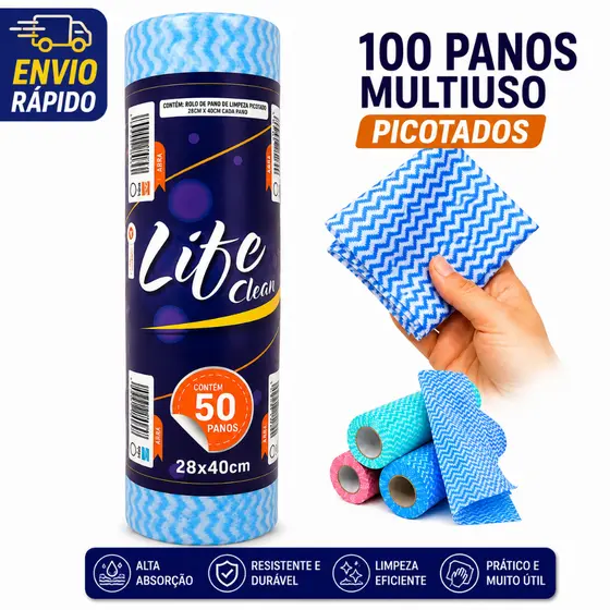 Pano Multiuso Picotado 100 Unidades 28x40cm Alta Absorção Reutilizável Limpeza Cozinha