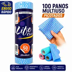 Pano Multiuso Picotado 100 Unidades 28x40cm Alta Absorção Reutilizável Limpeza Cozinha