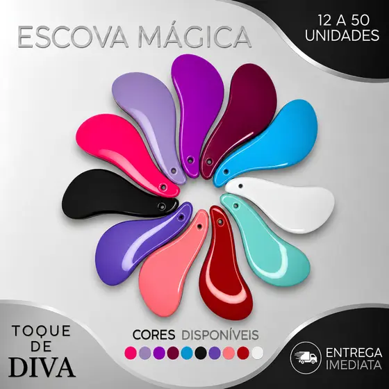 Kit 12 a 50 Escova Mágica Desembaraçadora Antifrizz Antiquebra Sem Dor Pente para Cabelo