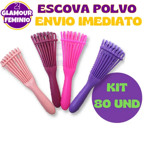 80 Escovas Polvo Modeladora Desembaraçadora Fitagem Definição Cachos Cabelo Cacheado Pente Antifrizz