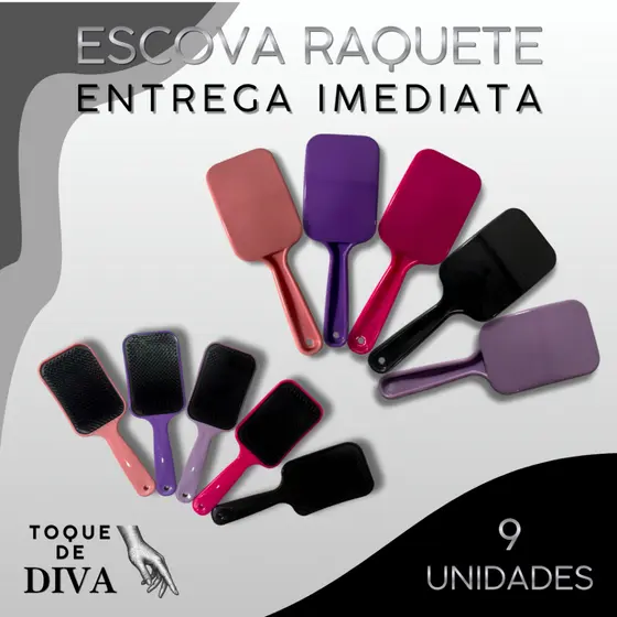 Kit 9 | Escova Raquete Flex: Desembaraçadora, Anti Frizz e Antiquebra | Toque de Diva