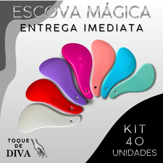 Kit 40 | Escova Mágica: Desembaraçadora, Anti Frizz e Ação Sem Dor | Toque de Diva