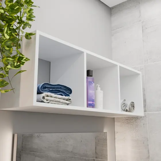 Nicho Retangular Triplo Multi-uso 90x30x25 Decoração Sala Escritório Cozinha Quarto Lavanderia