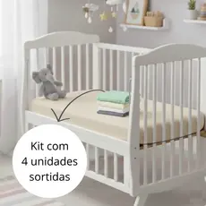 Kit 04 Lençol Com Elástico Microfibra Berço Padrão Americano 130X70cm Tecido Macio
