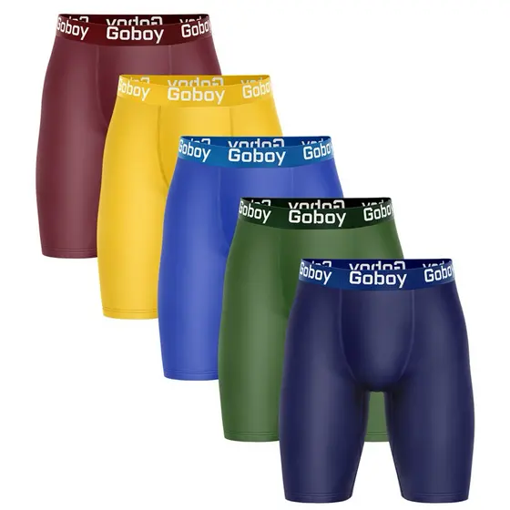 Kit com 5 Cuecas Boxer Ciclista Alongada em Microfibra Lisa Cueca Box Masculino Adulto ideal para Esportes.
