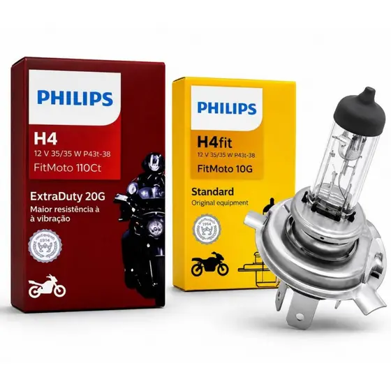 Lâmpada Farol H4 Moto Philips Fit 35/35W Extraduty Original Alta Resistência a Vibrações Envio Roxa ou Amarela