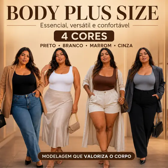 Kit Body Feminino Plus Size Gola Quadrada G1, G2, G3 Tecido Suplex Premium Tendênçia Blogueirinha